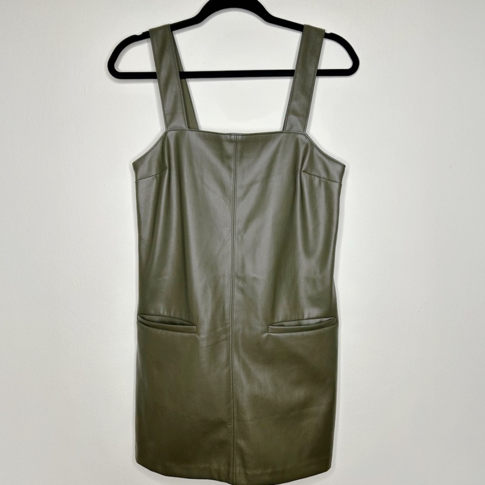 Abercrombie & Fitch Green Faux Leather Front Pocket Mini Shift Dress
